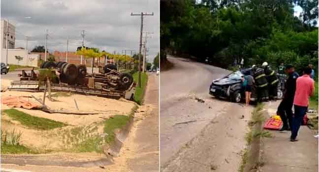 Carro e caminhao se chocam e deixa motoristas feridos em Laranjal Paulista